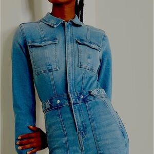 Good American Long Sleeve Denim Jumpsuit